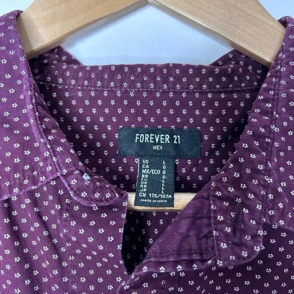 Forever 21 Men’s Button Down Short Sleeve Maroon Floral Print Large - Picture 3 of 5